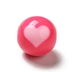 Crimson Two Tone Opaque Acrylic Beads, Round with Heart, Crimson, 15.5mm, Hole: 2.8mm, about 217pcs/500g