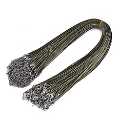 Olive Waxed Cotton Cord Necklace Making, with Alloy Lobster Claw Clasps and Iron End Chains, Platinum, Olive, 17.12 inch(43.5cm), 1.5mm