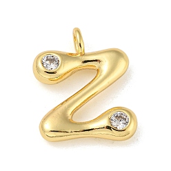 Letter Z Rack Plating Brass Micro Pave Cubic Zirconia Pendants, Cadmium Free & Lead Free, Long-Lasting Plated, Real 18K Gold Plated, Letter Z, 21x16.5x5mm, Hole: 3mm