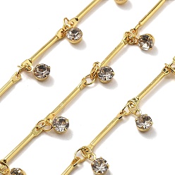 Прозрачный Латунные стеклянные звенья цепи, с катушкой, долговечный, пайки, без свинца и без кадмия, стойки покрытие, с плоскими круглыми прелести, прозрачные, 15x2x1 мм