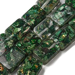Dark Green Dyed Natural Imperial Jasper with Resin Beads Strands, Rectangle, Dark Green, 16x12x6mm, Hole: 1.2mm, about 11pcs/strand, 7.09 inch(18cm)
