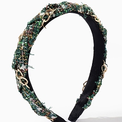 Green Polyester Hair Bands, Alloy Chain Style Hair Accessories for Girls Women, Green, 165x125x50mm