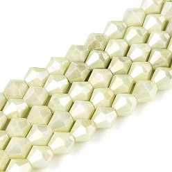 Бледно-Золотистый Антикоррозийные гальванические стеклянные бусины, имитация драгоценных камней, двухконусные, с покрытием AB цвета, граненые, два тона, бледно золотарник, 7.5~8x7~8 мм, отверстие : 1~1.2 мм, около 48~49 шт / нитка, 14.76~15.16'' (37.5~38.5 см)