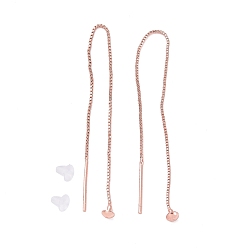 Rose Gold Brass Mushroom with Box Chains Long Dangle Stud Earrings, Ear Thread for Women, Long-Lasting Plated, Lead Free & Cadmium Free, Rose Gold, 94mm, Pin: 0.8mm