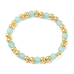 Небесно-голубой Женские браслеты из круглых бусин из латуни и стекла, стойки покрытие, без свинца и без кадмия, долговечный, реальный 18 k позолоченный, голубой, внутренний диаметр: 2 дюйм (5.1 см)
