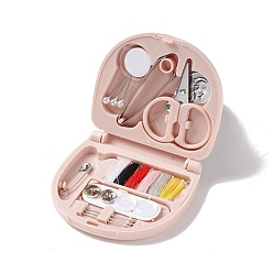 Pink Sewing Tool Sets, including Ball Pins, Tweezers, Scissor, Sewing Needle Devices Threader, Polyester Thread, Safety Pin, Button, Sewing Needle, Storage Box, Pink