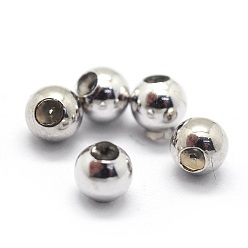 Platinum Rhodium Plated 925 Sterling Silver Stopper Beads, with Rubber inside, Round, Platinum, 3mm, Hole: 0.6mm