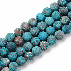 Sky Blue Natural American Turquoise Beads Strands, Frosted, Dyed & Heated, Round, Sky Blue, 8mm, Hole: 1mm, about 45~46pcs/strand, 15.16'(38.5cm)
