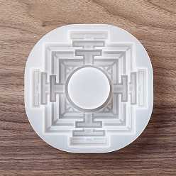 White DIY 3 Layers Labyrinth Food-grade Silicone Molds, Candlestick Molds, Gesso Resin Casting Molds, White, 120x120x23mm, Inner Diameter: 109x109mm