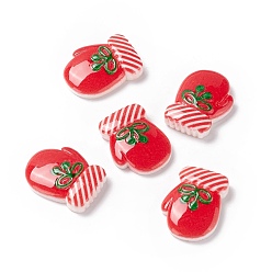 Red Christmas Themed Opaque Resin Cabochons, Christmas Gloves, Red, 21x15.5x5mm