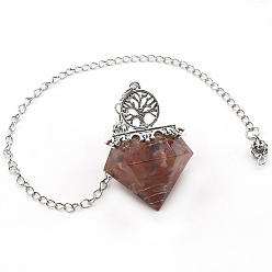 Red Agate Natural Red Agate Chip & Resin Dowsing Pendulum Big Pendants, with Platinum Plated Metal Tree of Life, Diamond Charm, 290mm