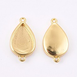 Golden Brass Cabochon Connector Settings, Plain Edge Bezel Cups, Long-Lasting Plated, teardrop, Golden, Tray: 12x8.5mm, 18.5x10.5x3.5mm, Hole: 0.8mm