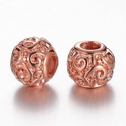 Rose Gold 304 Stainless Steel European Beads, Rondelle with Vortex, Rose Gold, 12x10mm, Hole: 4.5mm