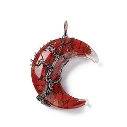 Red Jasper Natural Red Jasper Chips & Transparent Resin Big Pendants, Moon Charms, with Red Copper Tone Brass Wire Wrapped, Cadmium Free & Lead Free, 52~53x36~37x14~16mm, Hole: 8mm