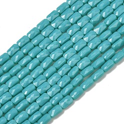 Средний Бирюзовый Непрозрачное стекло бисер нитей, прямоугольные, граненые, средне бирюзовый, 7x4.5x3.5 мм, отверстие : 0.9 мм, около 79~80 шт / нитка, 21.65''~22.24'' (55~56.5 см)