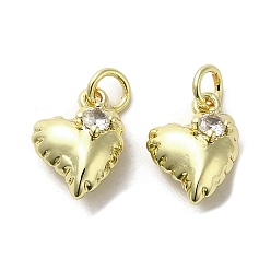 Real 18K Gold Plated Rack Plating Brass Micro Pave Clear Cubic Zirconia Charms, Lead Free & Cadmium Free, Long-Lasting Plated, Heart Charms, Real 18K Gold Plated, 14x10x6mm, Hole: 3mm