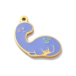 Real 14K Gold Plated 304 Stainless Steel Pendants, with Enamel, Dinosaur Charm, Real 14K Gold Plated, 16x13x1.5mm, Hole: 1mm