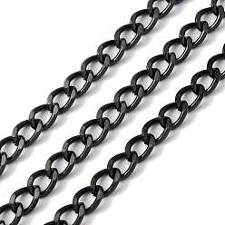 Electrophoresis Black 304 Stainless Steel Faceted Curb Chains, Unwelded, with Spool, Electrophoresis Black, 7x5x1mm, about 5m/Roll
