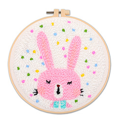 Rabbit DIY Punch Embroidery Kits, Including Printed Cotton Fabric, Embroidery Thread & Needles, Embroidery Hoop, Rabbit Pattern, 300x300mm