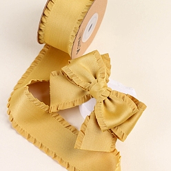 Gold 10 Yards Polyester Ruffled Ribbons, for Bowknot, Clothing Ornament, Gold, 1 inch(25mm)