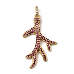 Серо-розавый Латунные микро проложить кубического циркония подвески, ветка/коралл, реальный 18 k позолоченный, без свинца и без кадмия, долговечный, увядшая роза, 37.5x22x4 мм, отверстие : 3x5 мм