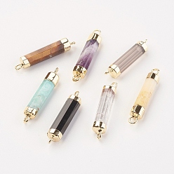 Mixed Stone Natural Gemstone Links connectors, with Brass Findings, Column, 25~27x5~6mm, Hole: 2mm