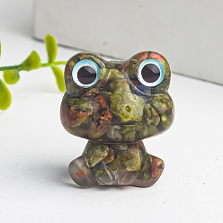 Unakite Resin Frog Display Decoration, with Natural Unakite Chips inside Statues for Home Office Decorations, 25x20x30mm