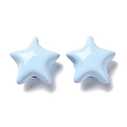 Светло-Голубой Звездные латунные эмалевые бусины, долговечный, без кадмия и без свинца, стойки покрытие, реальный 18 k позолоченный, Небесно-голубой, 21x22x11.5 мм, отверстие : 3 мм