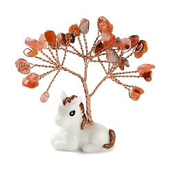 Натуральный Агат Декоративные элементы в виде дерева жизни из натурального агата., Подставка для лошади из смолы с медной проволокой, подарок в стиле фэн-шуй для украшения рабочего стола дома или в офисе, 67~73x19.5~20x68~73 мм