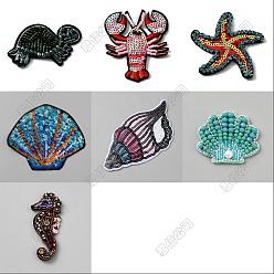 Mixed Shapes 7шт. 7 стили нашивок на ткань с морской тематикой, пластиковые аппликации из бисера своими руками, значки, для одежды, платье, шляпа, джинсы, украшения своими руками, морские животные, разнообразные, 36~124x33~120x1.3~7 мм, 1 шт / стиль