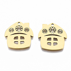 Golden 201 Stainless Steel Pendants, Laser Cut, Christmas Cabin with Snowflake, Golden, 18x17.5x1mm, Hole: 1.4mm