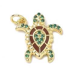 Кокосово-Коричневый Латунные микро проложить кубического циркония подвески, с эмалью, долговечный, стойки покрытие, без свинца и без кадмия, черепаховые чары, реальный 18 k позолоченный, кокосового коричневый, 17.5x16x3.5 мм, отверстие : 3 мм