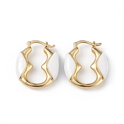 Белый Серьги-кольца из латуни с покрытием из настоящего золота 18k для женщин, с эмалью, долговечный, без свинца и без кадмия, белые, 24.5x21x6 мм, штифты : 1~1.4x0.8 мм