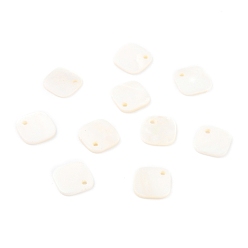 White Natural Freshwater Shell Charms, Rhombus, White, 11.5~12x11.5~12x0.8~1.3mm, Hole: 1.2mm