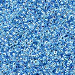 (RR1018) Silverlined Aqua AB Миюки круглые бусины рокайль, японский бисер, 11/0, (rr 1018) серебристый аква аб, 11/0, 2x1.3 мм, отверстие : 0.8 мм, Около 1111 шт / 10 г