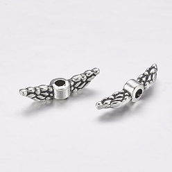 Antique Silver Tibetan Style Alloy Beads, Cadmium Free & Nickel Free & Lead Free, Angel Wing, Antique Silver, 12x3x3mm, Hole: 1.5mm, about 3330pcs/1000g