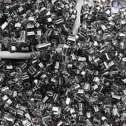 Black Glass Seed Beads, Silver Lined, Square, Black, 3~3.5x2.5~3x2.5~3mm, Hole: 1mm, about 10714pcs/pound