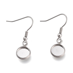 Нержавеющая Сталь Цвет Устойчивы к потускнению 304 крючки для сережек из нержавеющей стали, провод уха, с пустым подвесным лотком, плоские круглые местом для кабошона, цвет нержавеющей стали, 31 мм, лоток : 8 мм, штифты : 0.8 мм