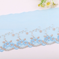 Light Sky Blue Polyester Lace Trim Ribbons, Garment Accessories, Flower, Light Sky Blue, 1/2 inch(14mm), about 30Yard/roll