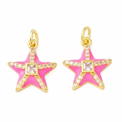 Бледно-Розовый Стойка металлическая латунная микропрофилированная кубическая циркония подвески, с эмалью, долговечный, реальный 18 k позолоченный, без кадмия и без свинца, морская звезда, розовый жемчуг, 18x16x4.5 мм, Перейти кольцо: 6x1 мм, 4 мм внутренним диаметром