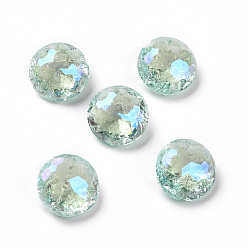 Light Azore Crackle Moonlight Style K9 Glass Rhinestone Cabochons, Pointed Back, Flat Round, Light Azore, 8x4.5mm