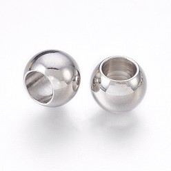 Stainless Steel Color 201 Stainless Steel European Beads, Rondelle, Stainless Steel Color, 8x6mm, Hole: 4.5mm