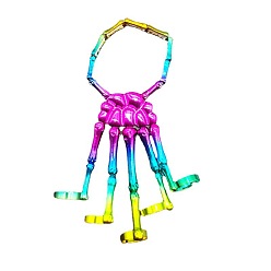Rainbow Color Halloween Themed Skull Alloy Full Hand Ring Bracelet, Stretch Bracelet with 5 Adjustable Rings for Women, Rainbow Color, Inner Diameter: 2-3/8 inch(6cm)