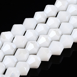 Снежный Непрозрачные однотонные гальванические стеклянные бусины, гальваническое покрытие, граненые, двухконусные, снег, 6x5.5 мм, отверстие : 1 мм, около 45~47 шт / нитка, 9.65~9.84 дюйм (24.5~25 см)