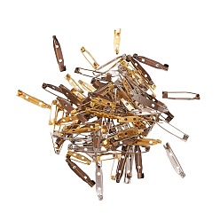 Mixed Color Iron Brooch Findings, Back Bar Pins, Mixed Color, 20~30x5~5.5x5~6mm, Hole: 2mm, Pin: 0.5mm, 240pcs/box