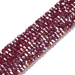 Dark Red Transparent Glass Beads, 32 Facets, AB Color Plated, Round, Dark Red, 3.5x3mm, Hole: 1mm, about 168~169pcs/strand, 19.09''(48.5cm)