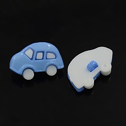 Cornflower Blue Acrylic Shank Buttons, 1-Hole, Dyed, Car, Cornflower Blue, 17x11x4mm, Hole: 3x2mm