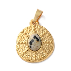 Далматинских Джаспер Природные яшмы далматин подвески, 304 из нержавеющей стали плоские круглые прелести, ионное покрытие (ip), золотые, 21x17.5x4~4.5 мм, отверстие : 4.5x3 мм