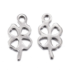 Stainless Steel Color 201 Stainless Steel Charms, Hollow, Laser Cut, Clover, Stainless Steel Color, 12.5x7x0.8mm, Hole: 1.2mm