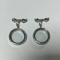 Platinum Brass Brooches, with Alloy Glass Magnetic Locket Pendants, Platinum, 53mm, 2pcs/set